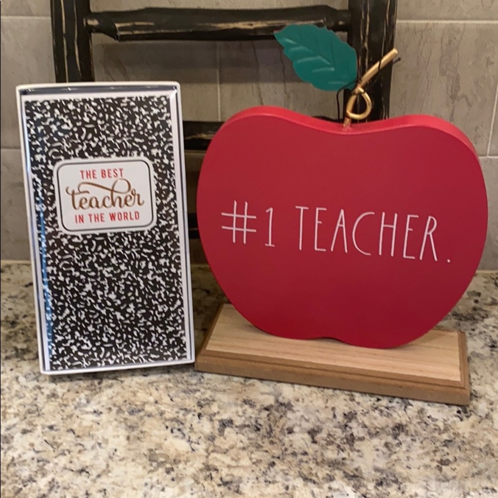 Rae Dunn #1 Teacher 🍎 Desk Sitter & Notecard Set